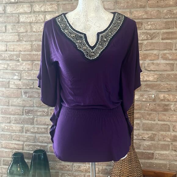 Charming Charlie Tops - Purple blouse with Beautifully embellished collar 🎉